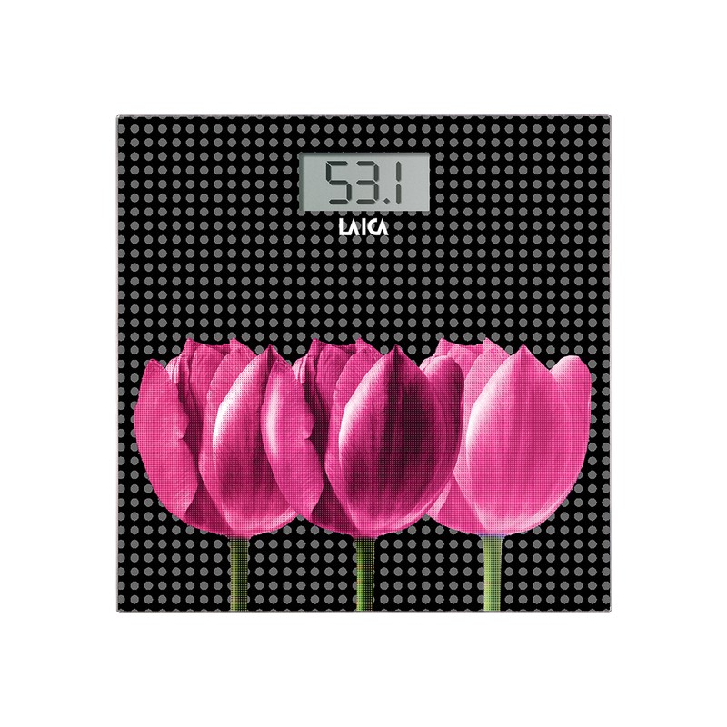 báscula electrónica negra con flores rosas peso máx 180kg