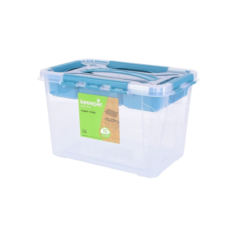 caja de almacenaje con tapa con asa incluye bandeja organizadora 29 x 19 x 18 cm 66 l huberthilda transparente aqua blau azul