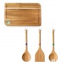tabla de corte y utensilios de cocina madera de bambú