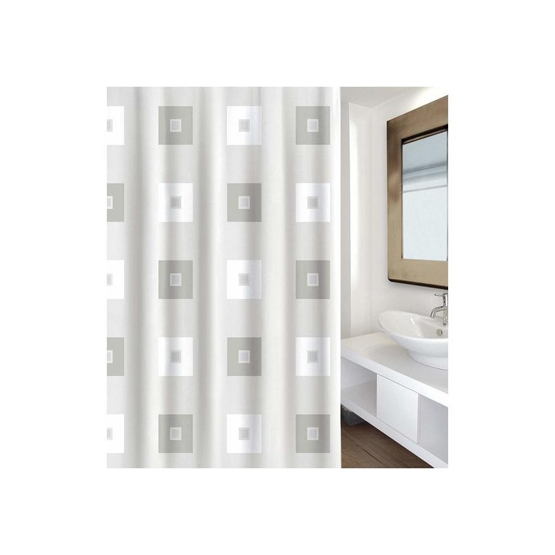 cortina de baño de polyester blocks gris