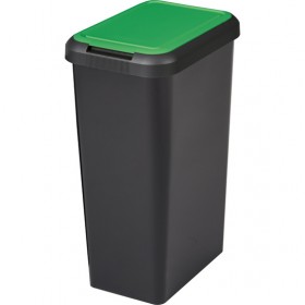 papelera touchlift 45 litros color negro con tapa verde