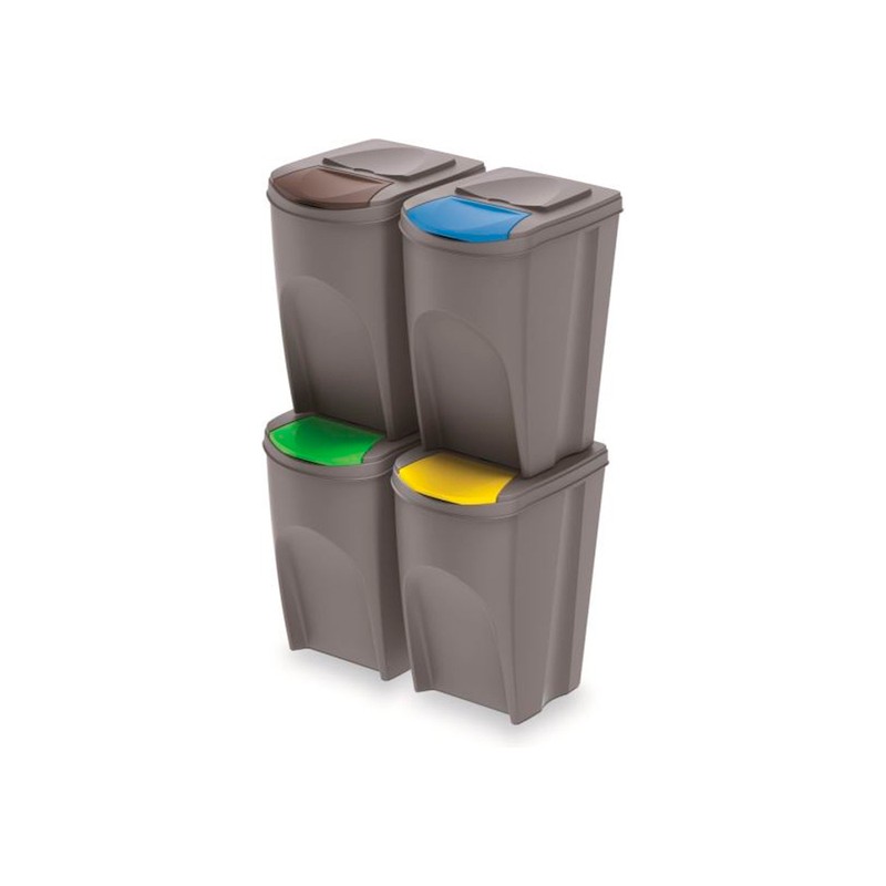 juego de 4 cubos de reciclaje 140l de plastico en color gris