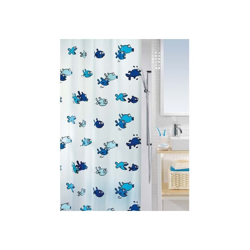 cortina de ducha textil azul