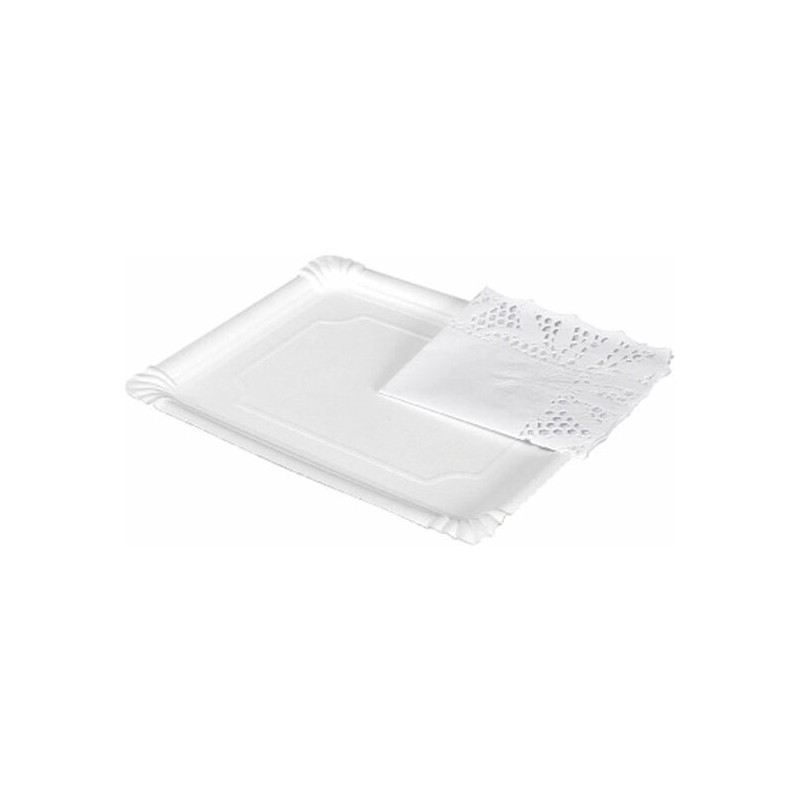 bandeja carton rectangular blanca blonda 31x38cm