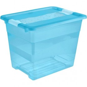 cubo de almacenaje con tapa plástico azul transparente 24 l